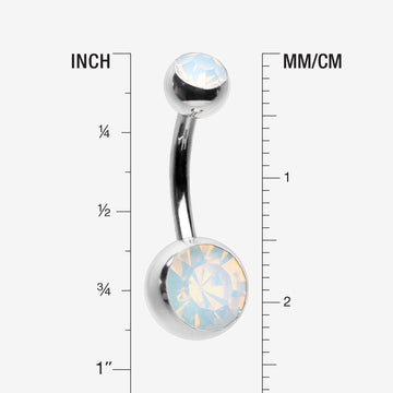 Detail View 1 of Opalite Double Gem Ball Steel Belly Button Ring-White